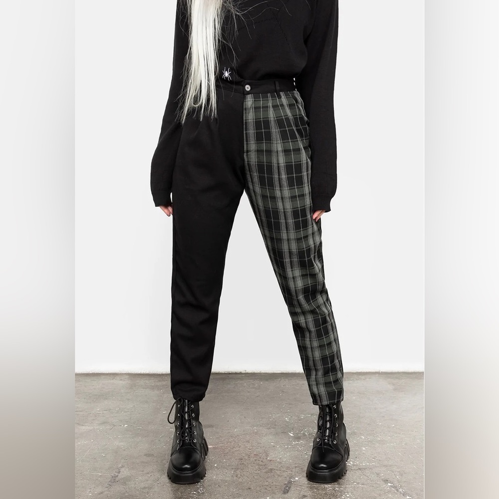 DISTURBIA CHECKMATE HIGH WAIST TAPERED TROUSERS
